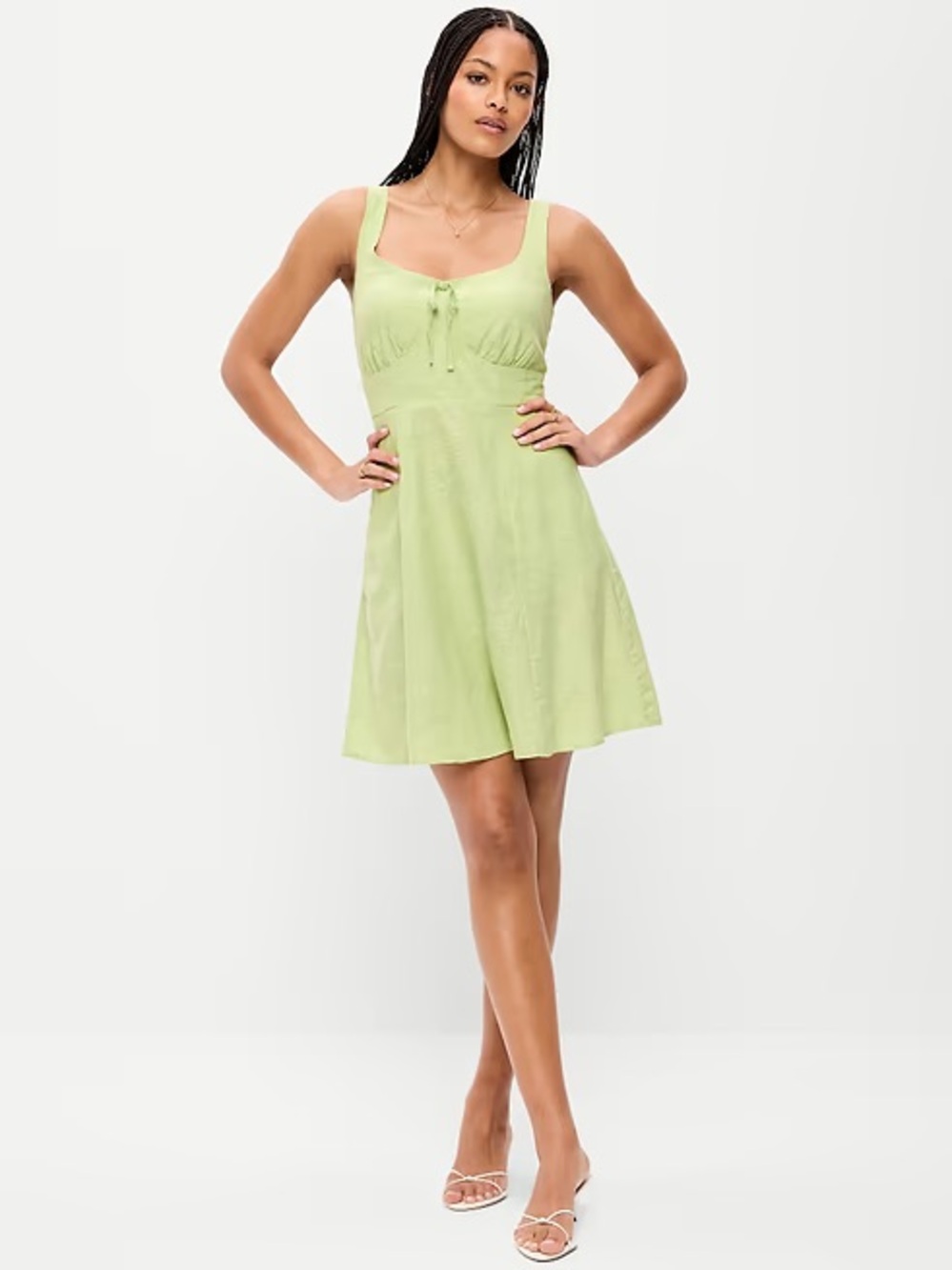 NWT Old Navy Fit & Flare Green Linen Mini Dress